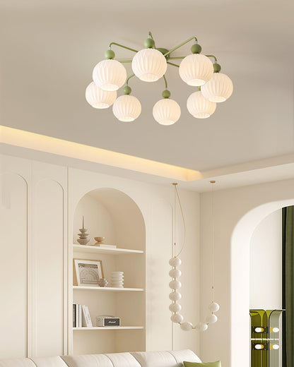 Multi-Head Glass Pendant Light Green Pumpkin Shade for Dining Room Living Space Kitchen Island Overhead Fixture Dimmable E26 Modern Chandeli | Thomler
