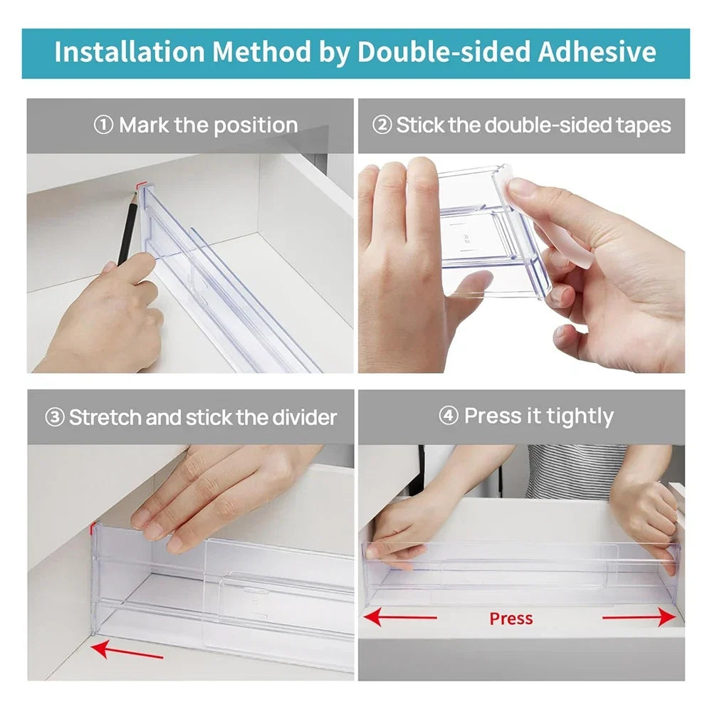 Plastic drawer divider, adjustable, transparent