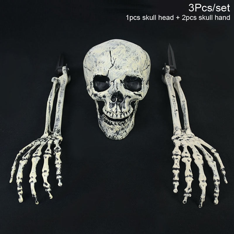 Halloween Skull Decoration with Realistic Bone Finish and Separate Arm, Outdoor Use