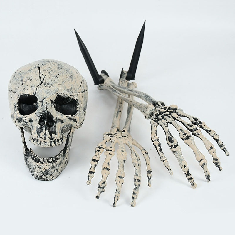 Halloween Skull Decoration with Realistic Bone Finish and Separate Arm, Outdoor Use