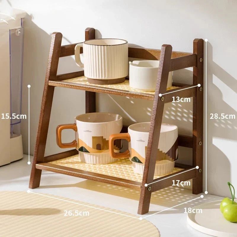 2 Tier Bamboo Kitchen Shelf - Kitchen Desk Organizer