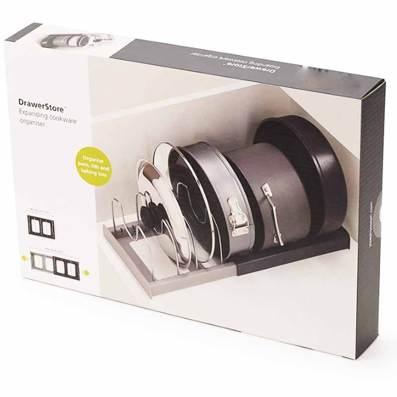 Extendable pan and lid holder – for drawers and cupboards