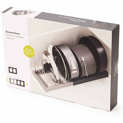 Extendable pan and lid holder – for drawers and cupboards
