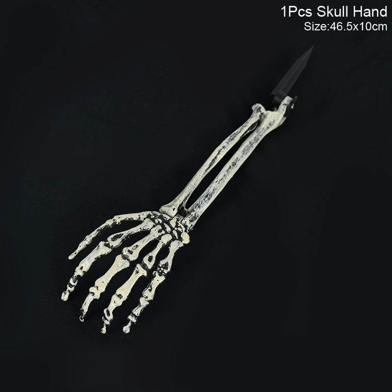 Halloween Skull Decoration with Realistic Bone Finish and Separate Arm, Outdoor Use