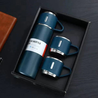 Thermos Flask Gift Set with 3 Mugs - Hot & Cold, 500ml