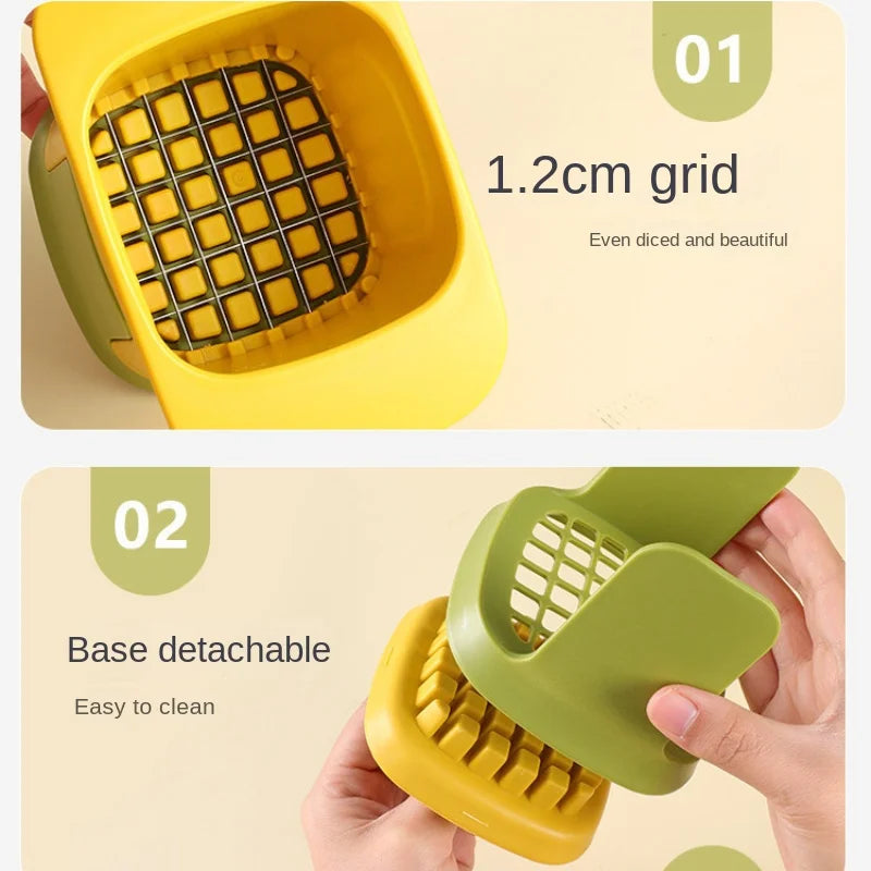 Vegetable cutter hand pressure mechanism for chips and cubes