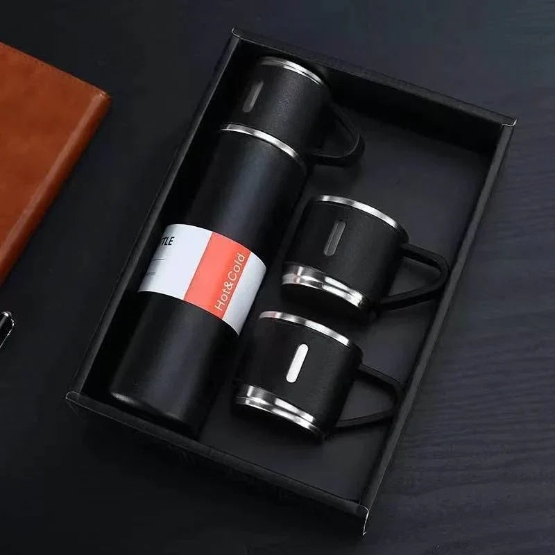 Thermos Flask Gift Set with 3 Mugs - Hot & Cold, 500ml