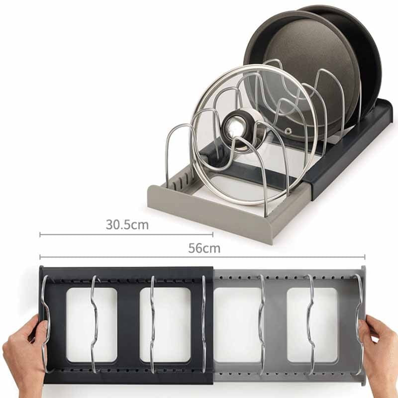 Extendable pan and lid holder – for drawers and cupboards