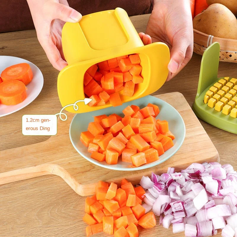 Vegetable cutter hand pressure mechanism for chips and cubes