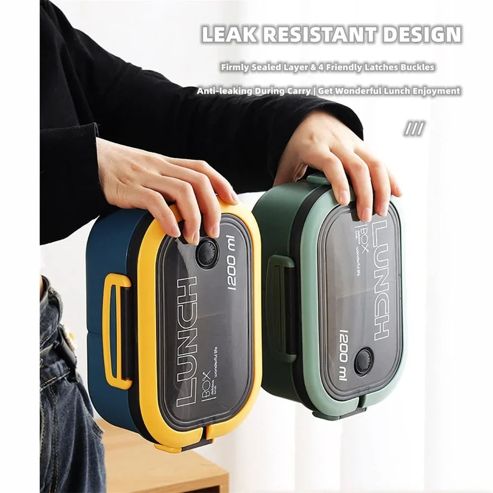 Bento box 2 levels with spoon and fork, 1200 ml