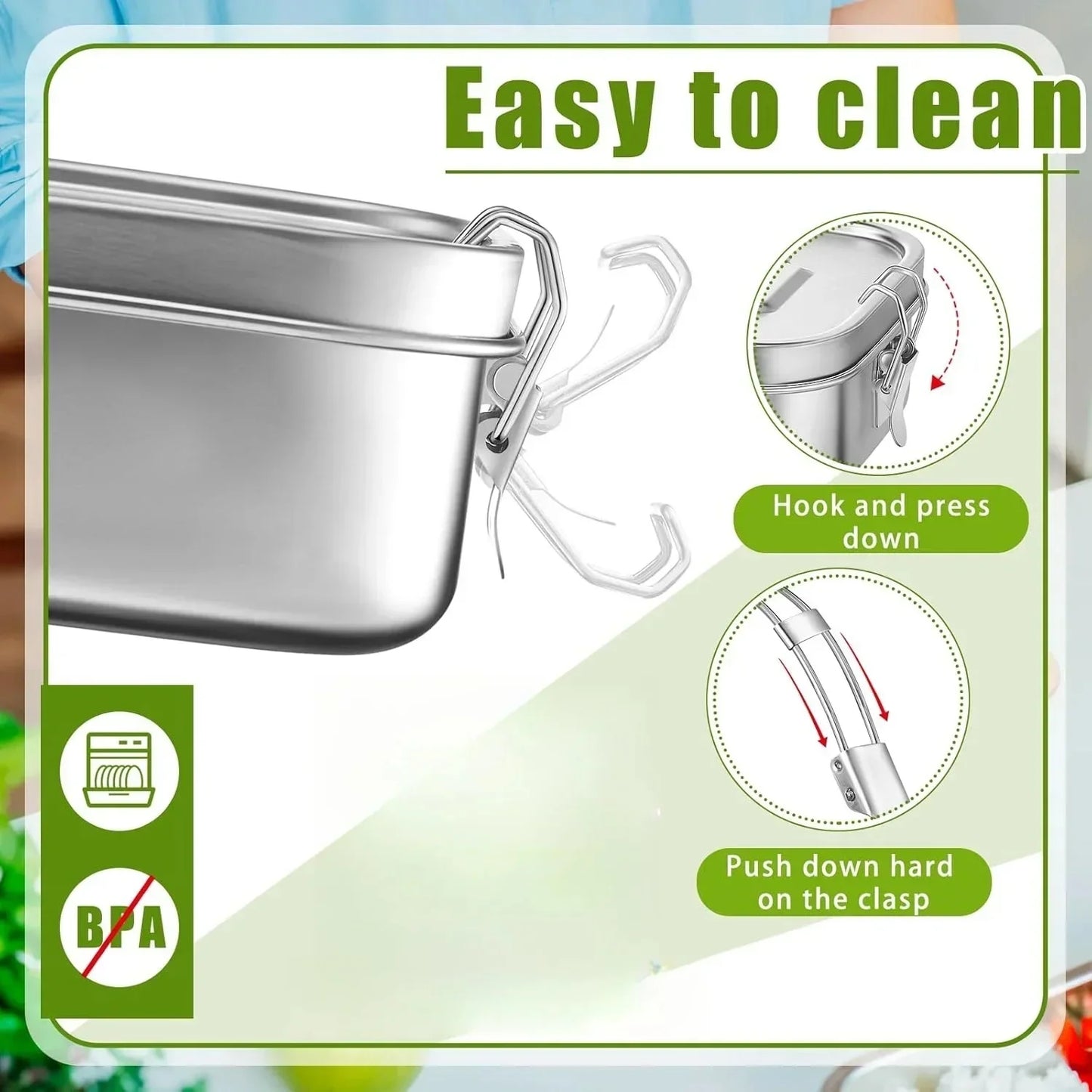 Lunch box stainless steel with swing top closure - BPA free