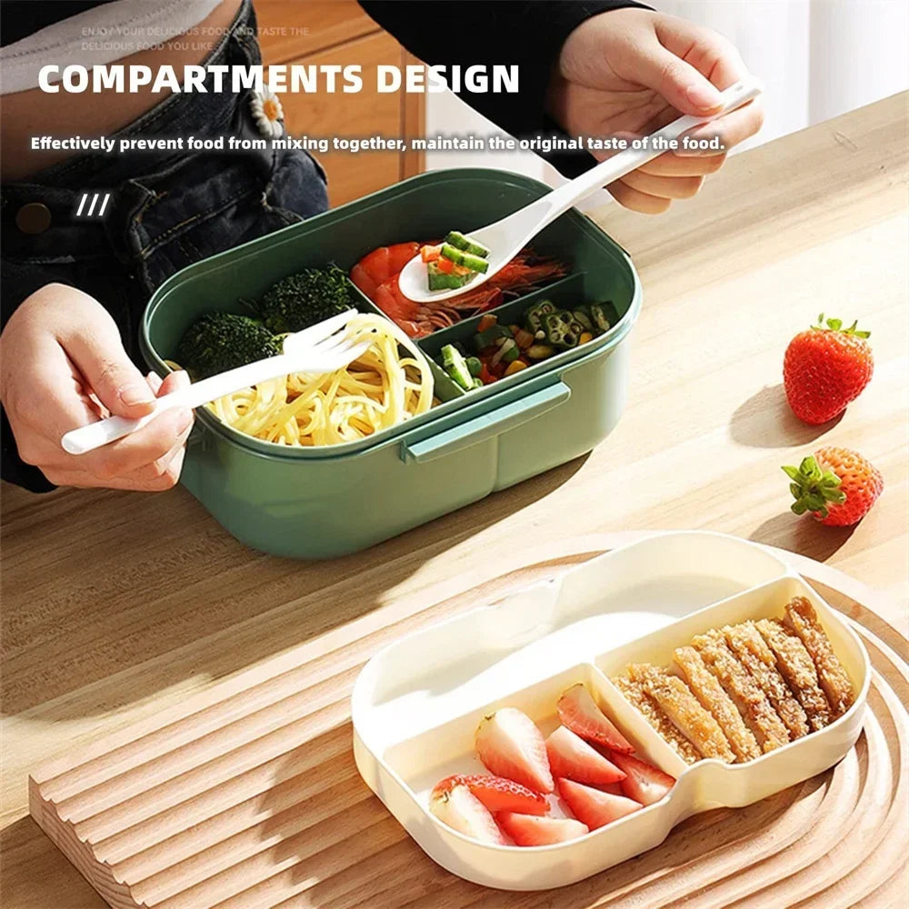 Bento box 2 levels with spoon and fork, 1200 ml