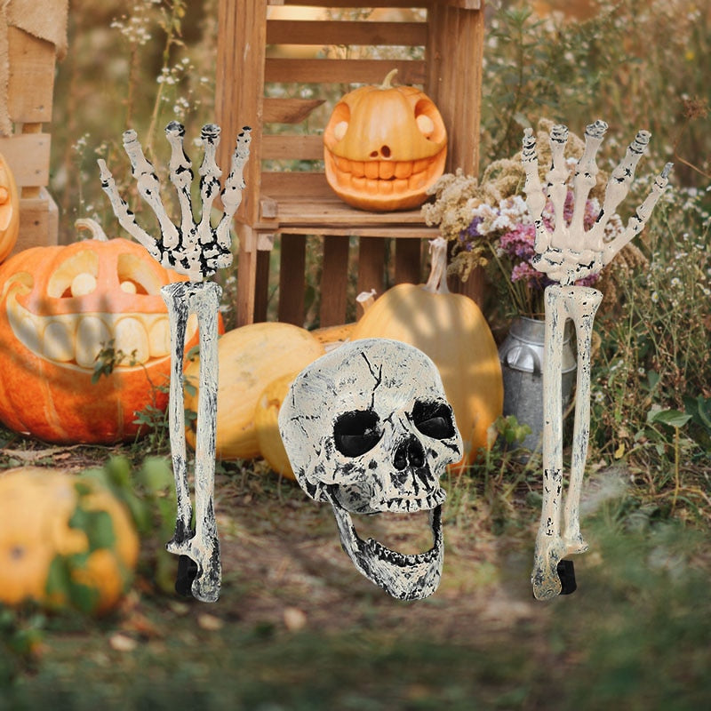 Halloween Skull Decoration with Realistic Bone Finish and Separate Arm, Outdoor Use
