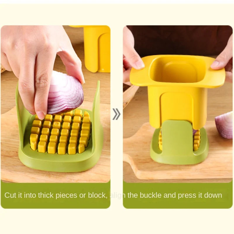 Vegetable cutter hand pressure mechanism for chips and cubes
