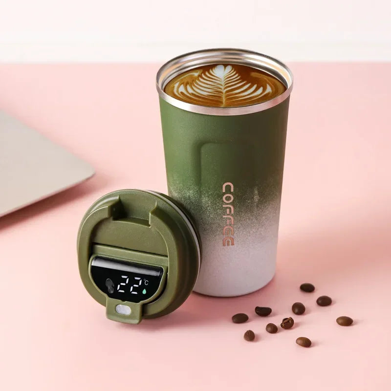 Stainless steel thermos mug with intelligent temperature display - TempMate