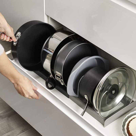 Extendable pan and lid holder – for drawers and cupboards