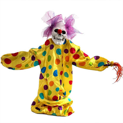 Halloween Decoration 39.4'' Scary Skeleton Clown Ornament Yard Stake Prop with Flashing Eyes and Spooky Sound