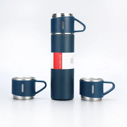 Thermos Flask Gift Set with 3 Mugs - Hot & Cold, 500ml