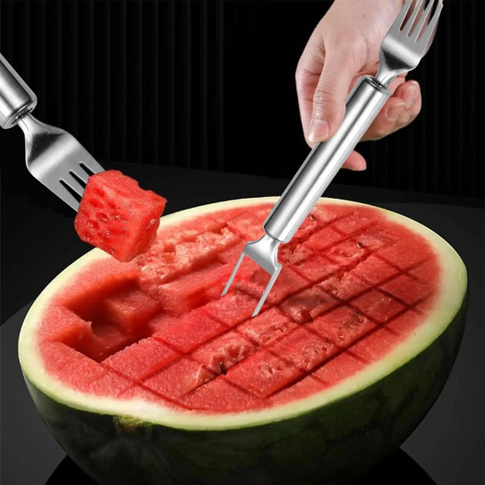 Stainless steel watermelon slicer with fork