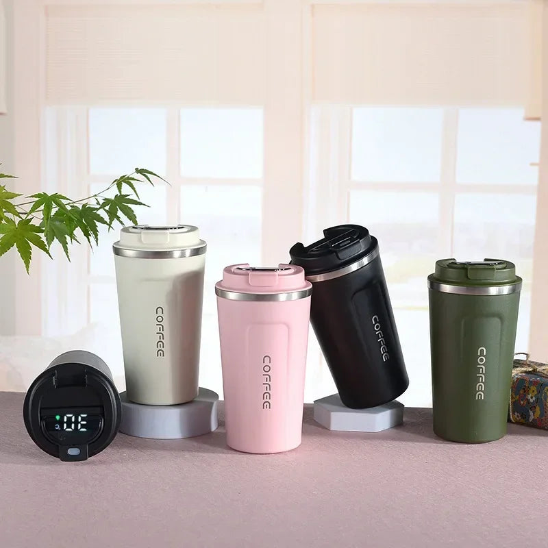 Stainless steel thermos mug with intelligent temperature display - TempMate