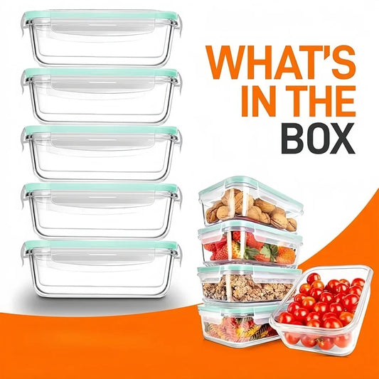 Glass food container set with lid