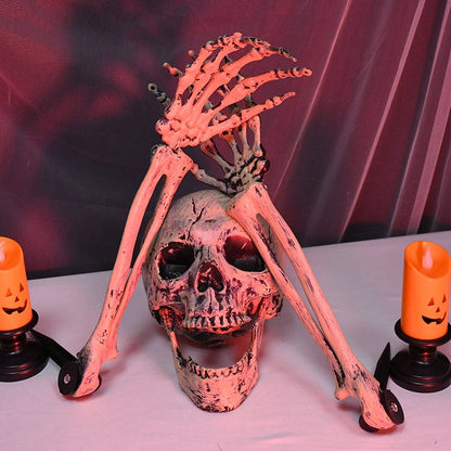 Halloween Skull Decoration with Realistic Bone Finish and Separate Arm, Outdoor Use