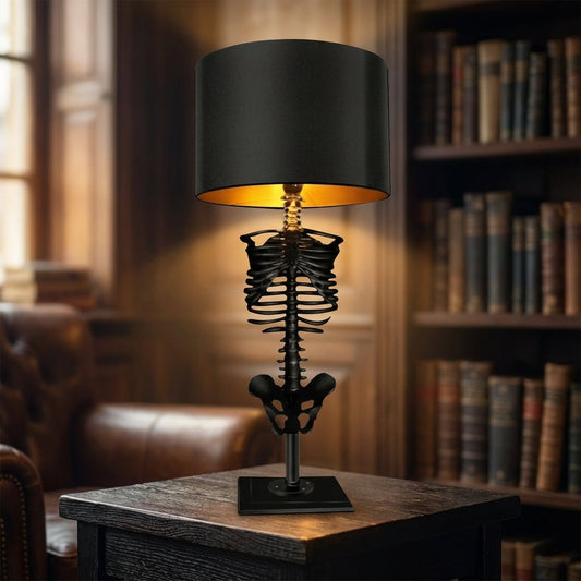 Resin Skeleton Desk Lamp 13.8 in Black Gothic Bedside Accent Light Warm Atmospheric Mood Lighting for Reading Corner Home Office Bedroom Dec | Thomler