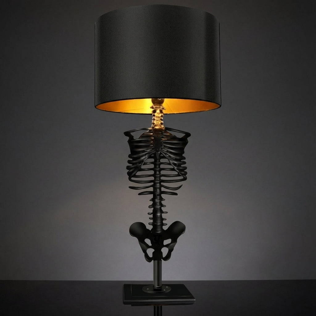 Resin Skeleton Desk Lamp 13.8 in Black Gothic Bedside Accent Light Warm Atmospheric Mood Lighting for Reading Corner Home Office Bedroom Dec | Thomler