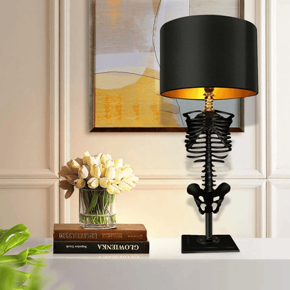 Resin Skeleton Desk Lamp 13.8 in Black Gothic Bedside Accent Light Warm Atmospheric Mood Lighting for Reading Corner Home Office Bedroom Dec | Thomler