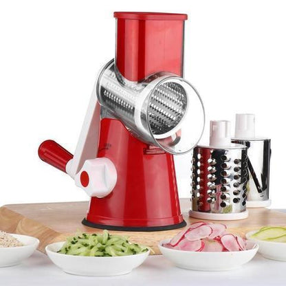 Rotating vegetable cutter with 3 stainless steel drums