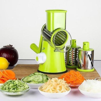 Rotating vegetable cutter with 3 stainless steel drums