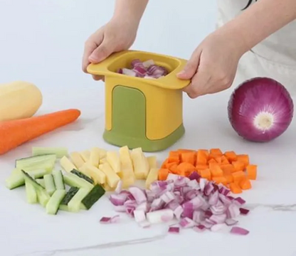 Vegetable cutter hand pressure mechanism for chips and cubes