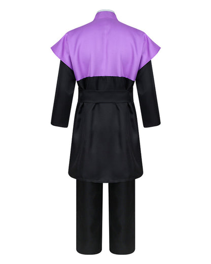 Mens Demon Hunter Costume Japanese Slayer Purple Sleeveless Kimono and Black Uniform Suit for Halloween Cosplay