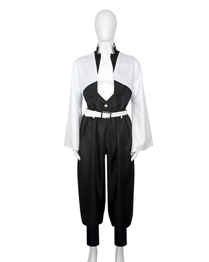 Adult Wind Hashira Style Costume Open Front Black Uniform with White Belt Suit for Comic-con