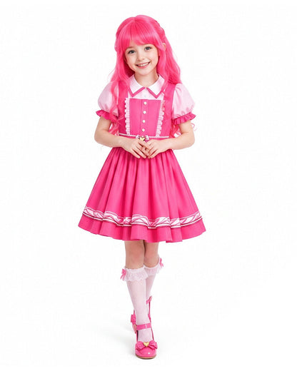 Pink Princess Dress Movie 5 Short Sleeve Dress and Wig for Themed Cosplay Party