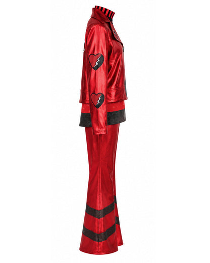 Red Princess Costume Queen of Hearts Daughter Metallic Shiny Jacket Shirt Pants 3pcs Suit for Dress-up Party