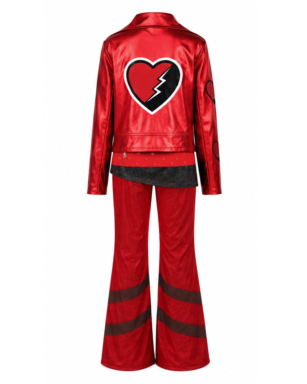 Red Princess Costume Queen of Hearts Daughter Metallic Shiny Jacket Shirt Pants 3pcs Suit for Dress-up Party