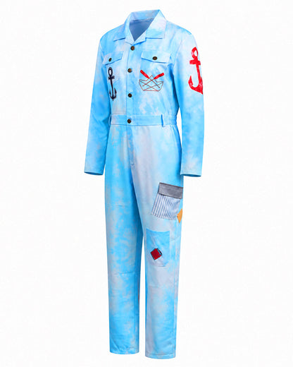 Royal Sailor Twin Costume Blue Jumpsuit with Striped Shirt and Hat for Kids Adults Halloween Cosplay Party
