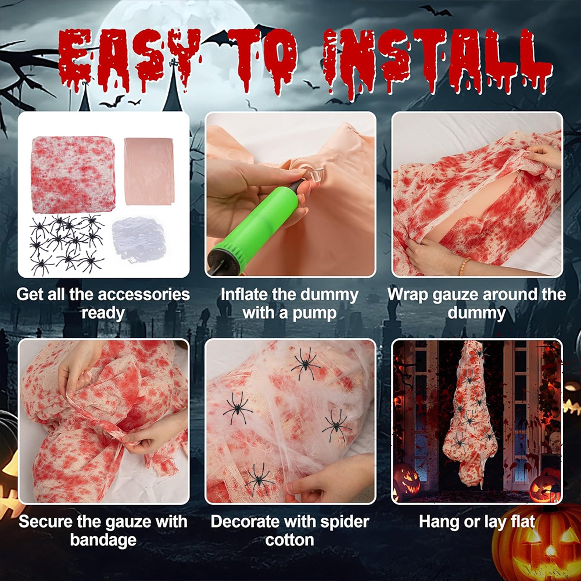 59-Inch Hanging Cocoon Corpse with Integrated Warm String Lights for  Halloween