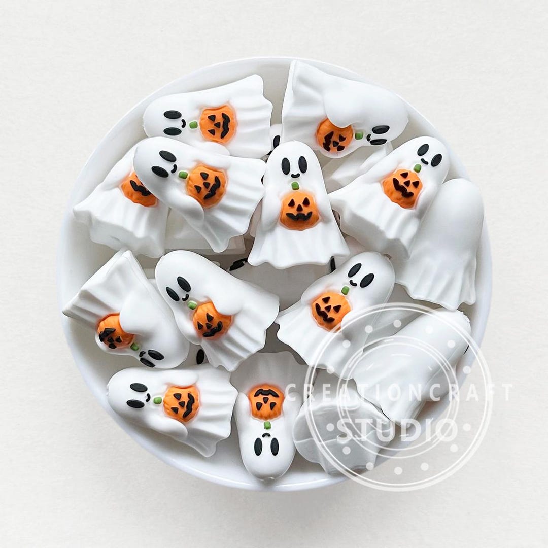 3D Pumpkin Ghost Beads,halloween Silicone Beads,spooky Ghost Focal Beads,for Pen