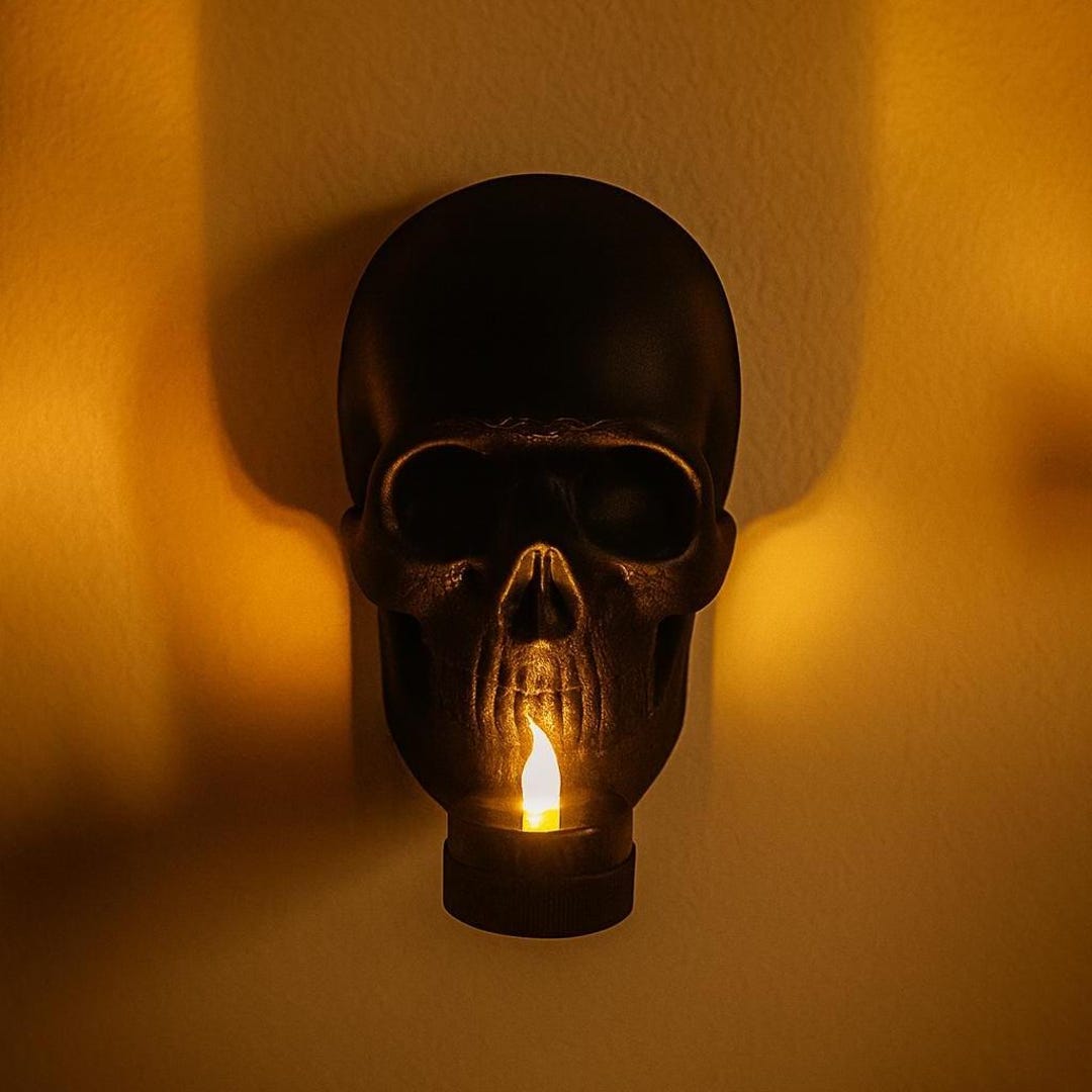 3D Printed Skull Wall Sconce – Gothic Halloween Decor