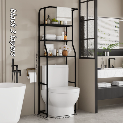 Toilet shelf above toilet with 3 levels