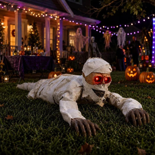 42-Inch Sound-Activated Crawling Mummy with Glowing Red Eyes, Halloween Decorations