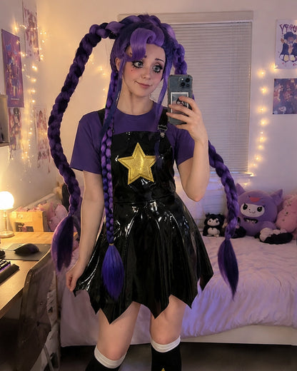 Adult Chapter 5 Lily Costume Purple Horror Game Doll PU Leather Dress T-shirt Matching Leg Sleeves and Wig Suit for Halloween Cosplay