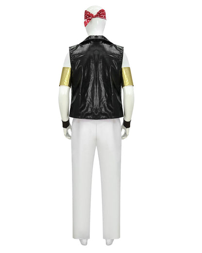 80s Retro Supervillain Costume Dancing Bad Boy Black Vest White Pants 8pcs Suit for Halloween Carnival