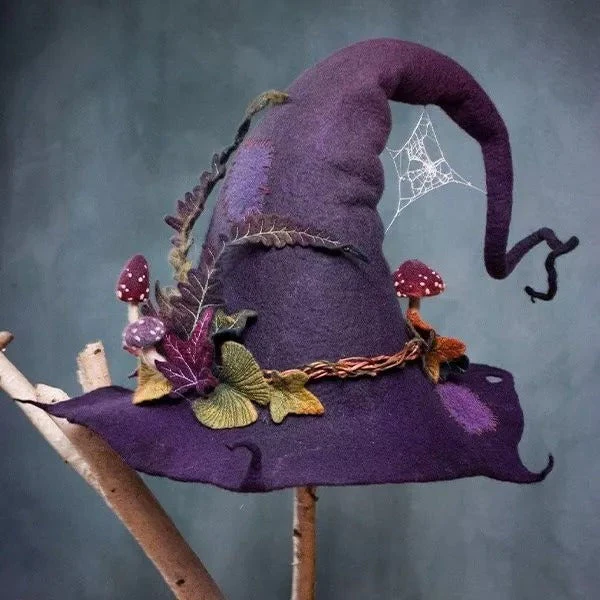 Handcrafted Merino Wool Pointed Costume Hat for Women Adults Halloween Party Cosplay Adjustable Headwear Purple Red Blue Brown | Thomler