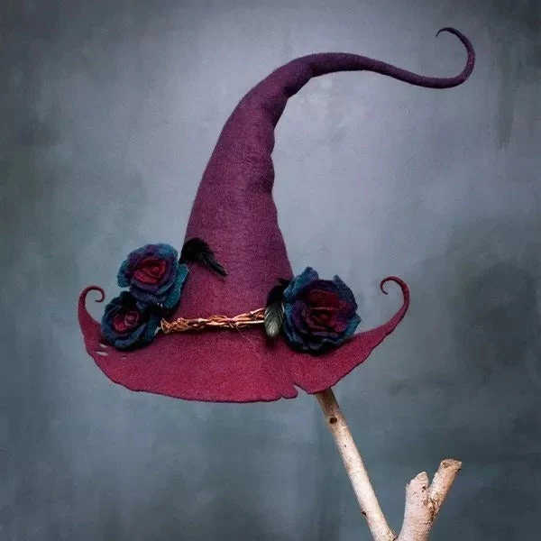 Handcrafted Merino Wool Pointed Costume Hat for Women Adults Halloween Party Cosplay Adjustable Headwear Purple Red Blue Brown | Thomler