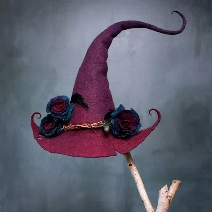 Handcrafted Merino Wool Pointed Costume Hat for Women Adults Halloween Party Cosplay Adjustable Headwear Purple Red Blue Brown | Thomler