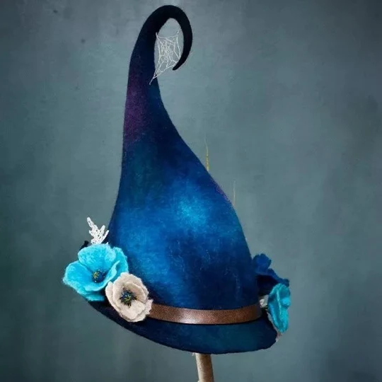 Handcrafted Merino Wool Pointed Costume Hat for Women Adults Halloween Party Cosplay Adjustable Headwear Purple Red Blue Brown | Thomler