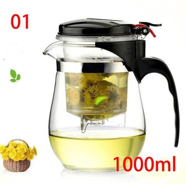Heat-resistant glass teapot with stainless steel strainer